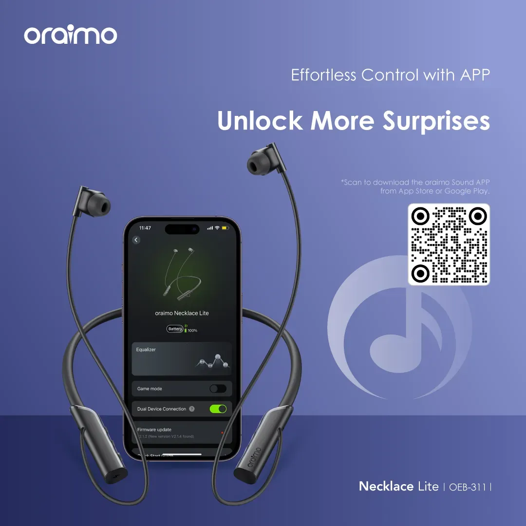 oraimo Necklace Lite Call Vibration Wireless Headphones 