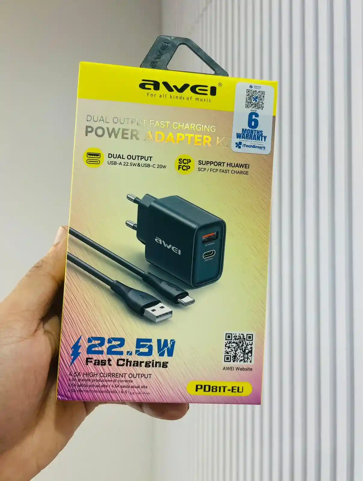 Awei PD81T-EU 22.5W GaN Fast Charger with Cable