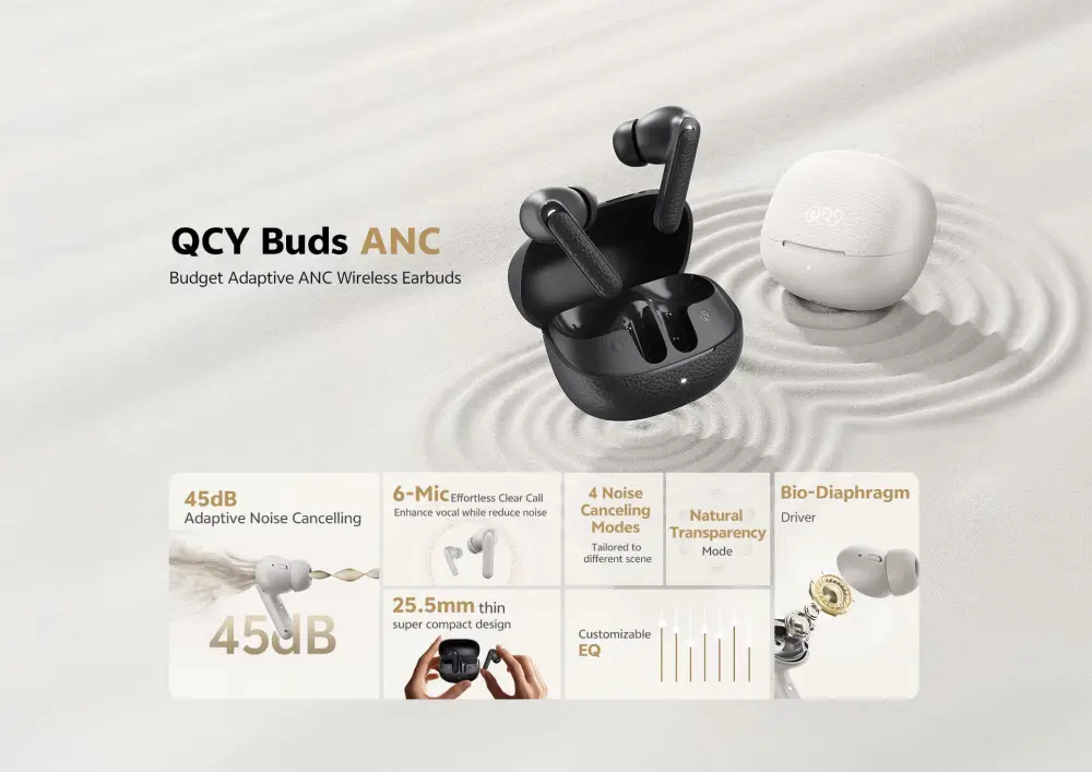 QCY HT15 Adaptive 45dB ANC True Wireless Earbuds