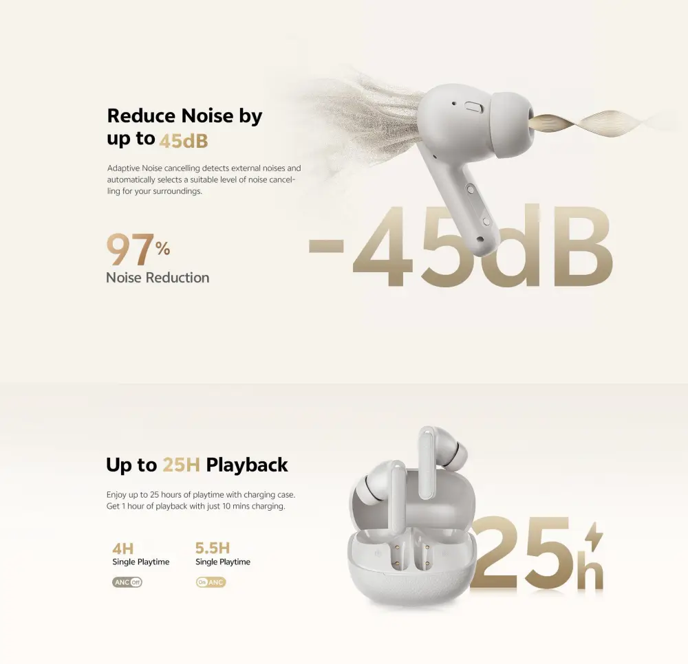 QCY HT15 Adaptive 45dB ANC True Wireless Earbuds