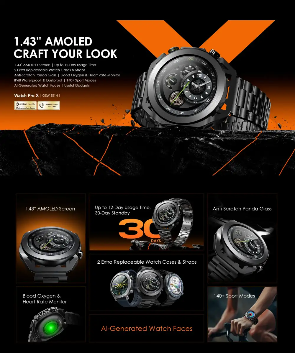 Oraimo Watch Pro X AMOLED Calling Smart Watch 