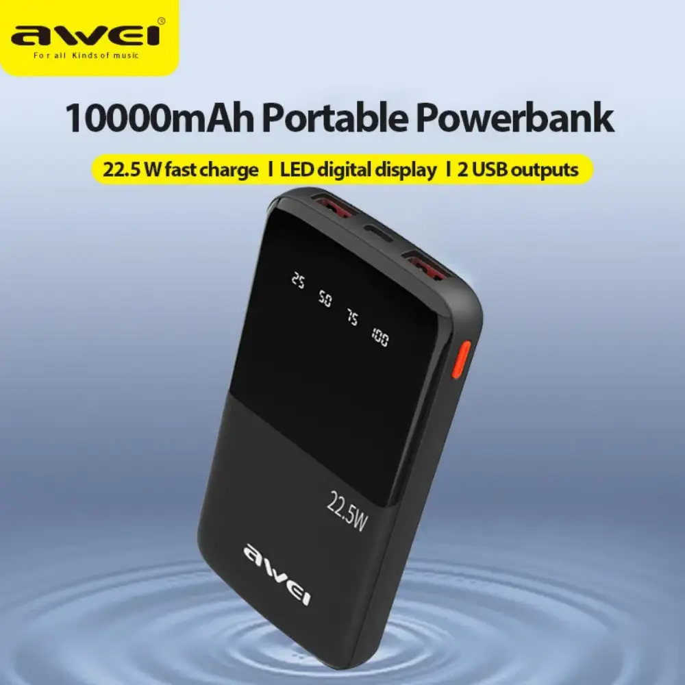 Awei P10K 10000 mAh 22.5 W Fast Charging Digital Display Power Bank
