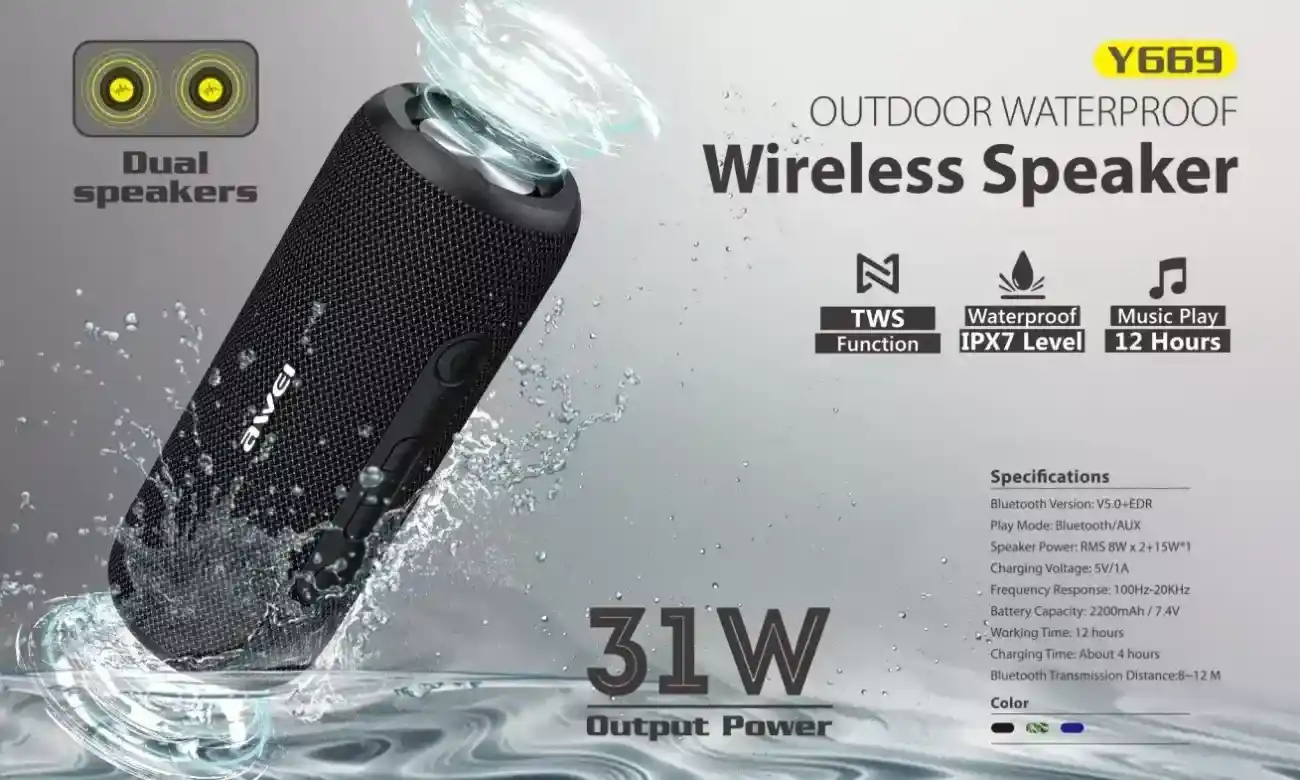 AWEI Y669 31W Waterproof Portable Bluetooth Speaker 