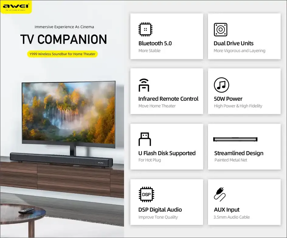 Awei Y999 50W Home Theater SoundBar