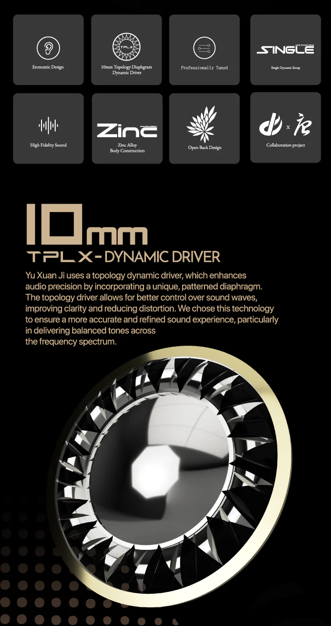 TANGZU YuXuanJi TPLX 10mm Topology Dynamic Driver Zinc Construction In-Ear Headphones