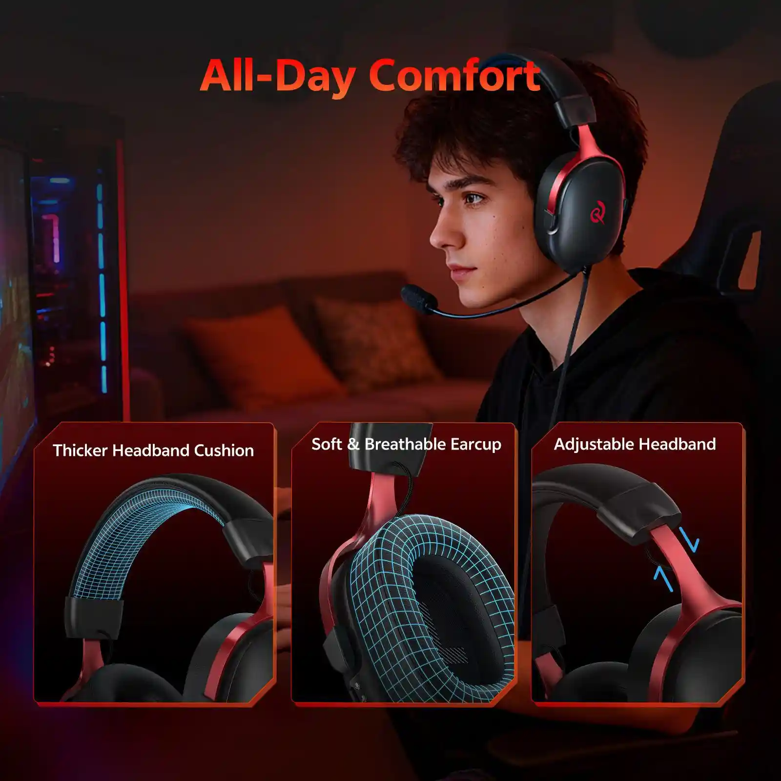 QCY Heroad VN200 Pro 7.1 USB Wired RGB Gaming Headset (QCY-H7GM)