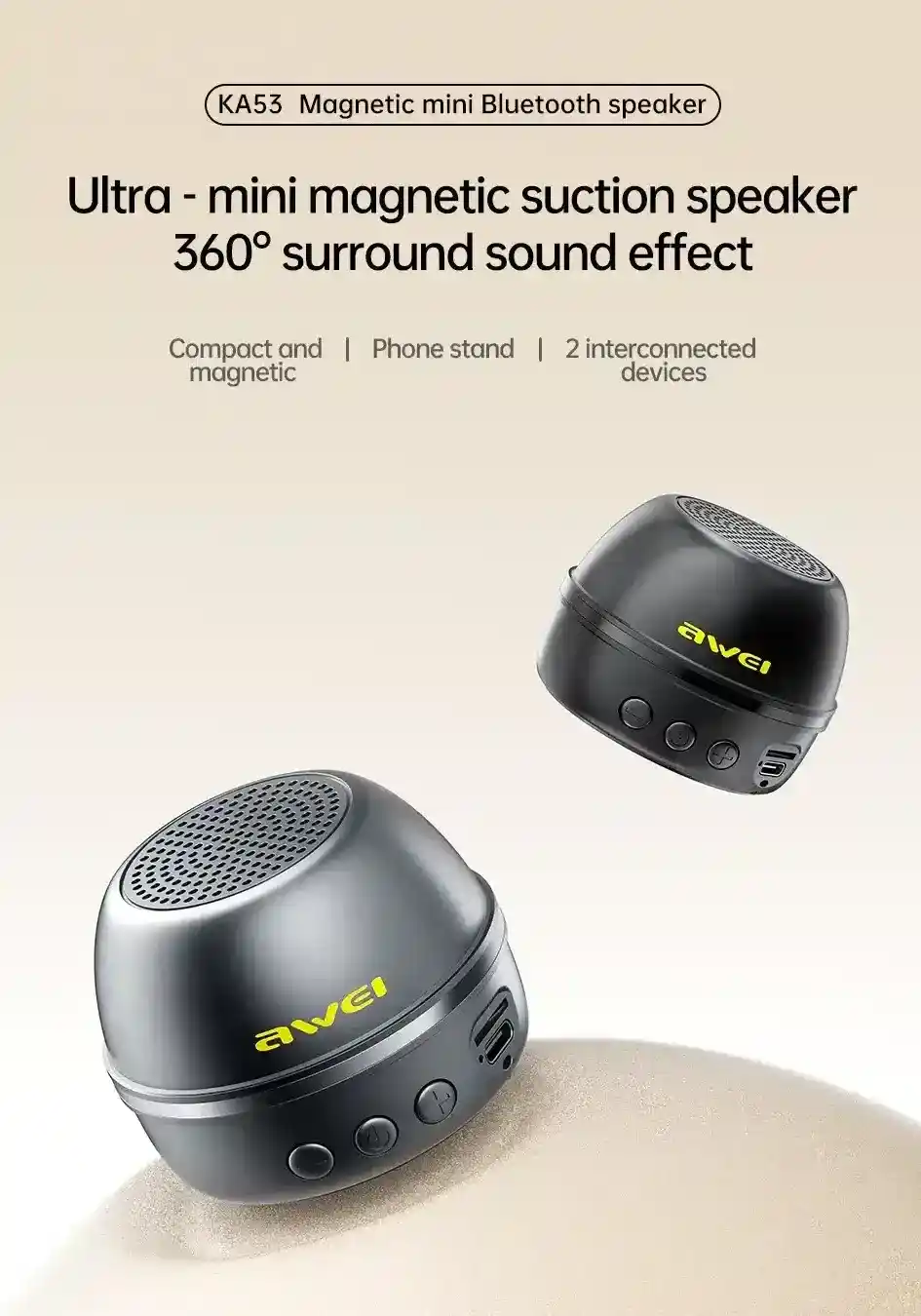 Awei KA53 Mini Magnetic TWS Portable 360° Stereo Surround Speaker