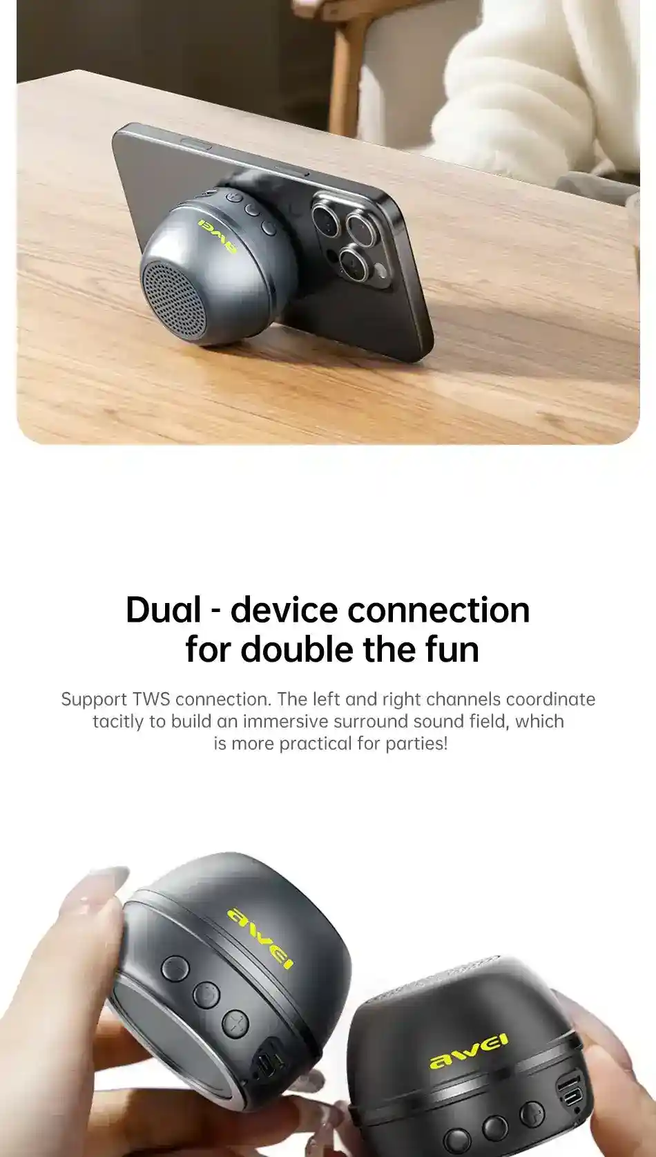 Awei KA53 Mini Magnetic TWS Portable 360° Stereo Surround Speaker