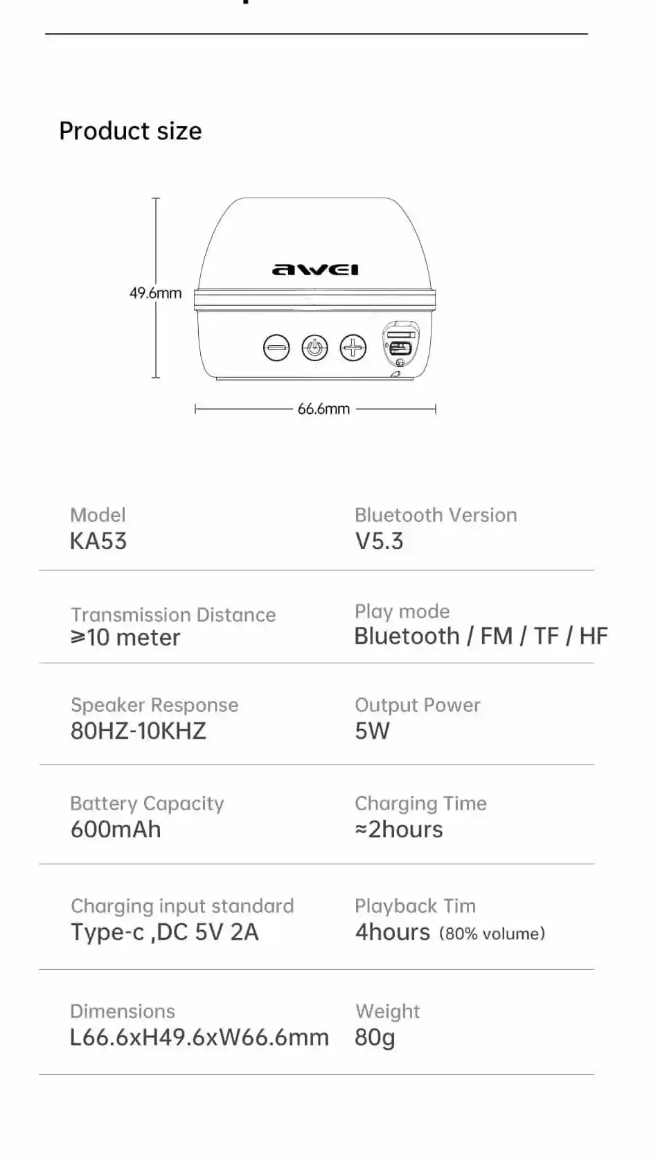 Awei KA53 Mini Magnetic TWS Portable 360° Stereo Surround Speaker