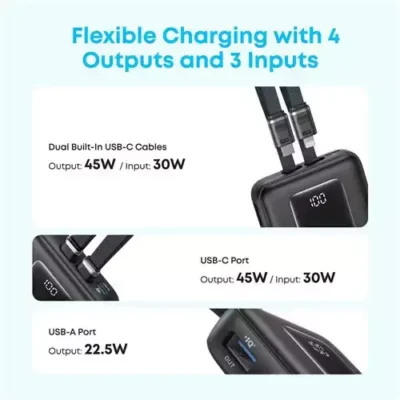 Anker Nano 10000mAh 45W Power Bank with Built-In Retractable USB-C Cable
