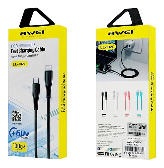 Awei CL-182C 60W Fast Charging 1m Type-C to Type-C Cable