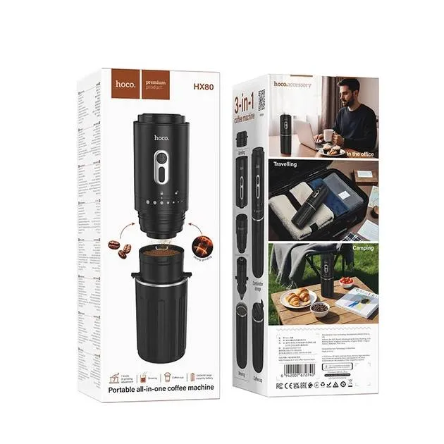 HOCO HX80 Portable Coffee Maker with Adjustable Grinder and Integrated Coffee Container