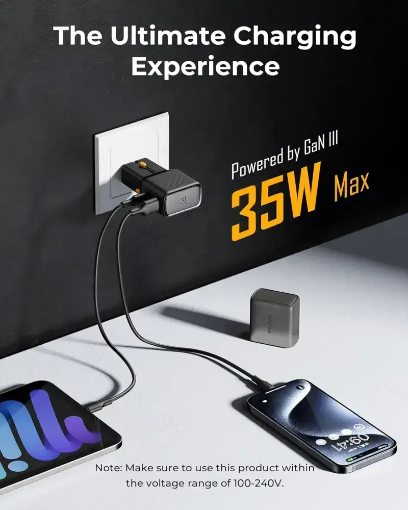 Voltme Vito Go EzTravel 35W Dual Port Fast USB Charger Plug GaN III USB C Charger
