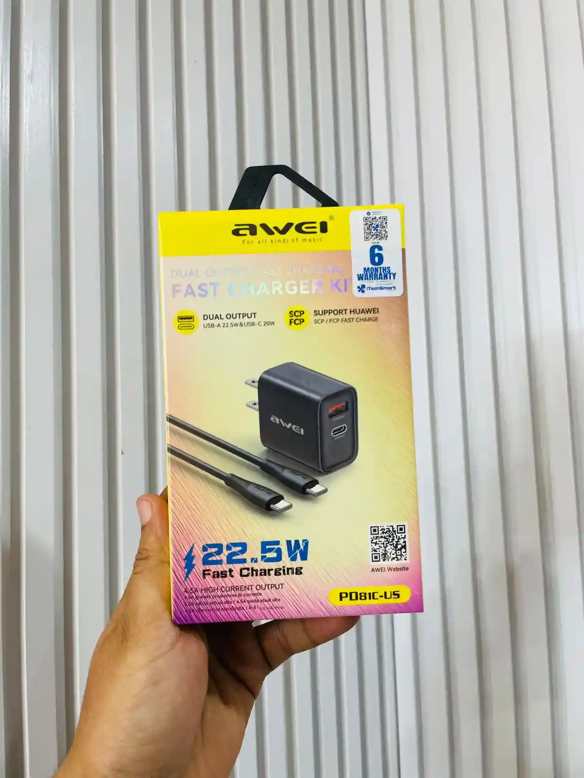 Awei PD181C-US Dual Output 22.5W Fast Charger with PD Cable