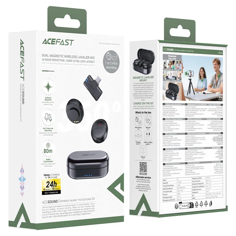 ACEFAST R3 wireless magnetic lavalier microphones