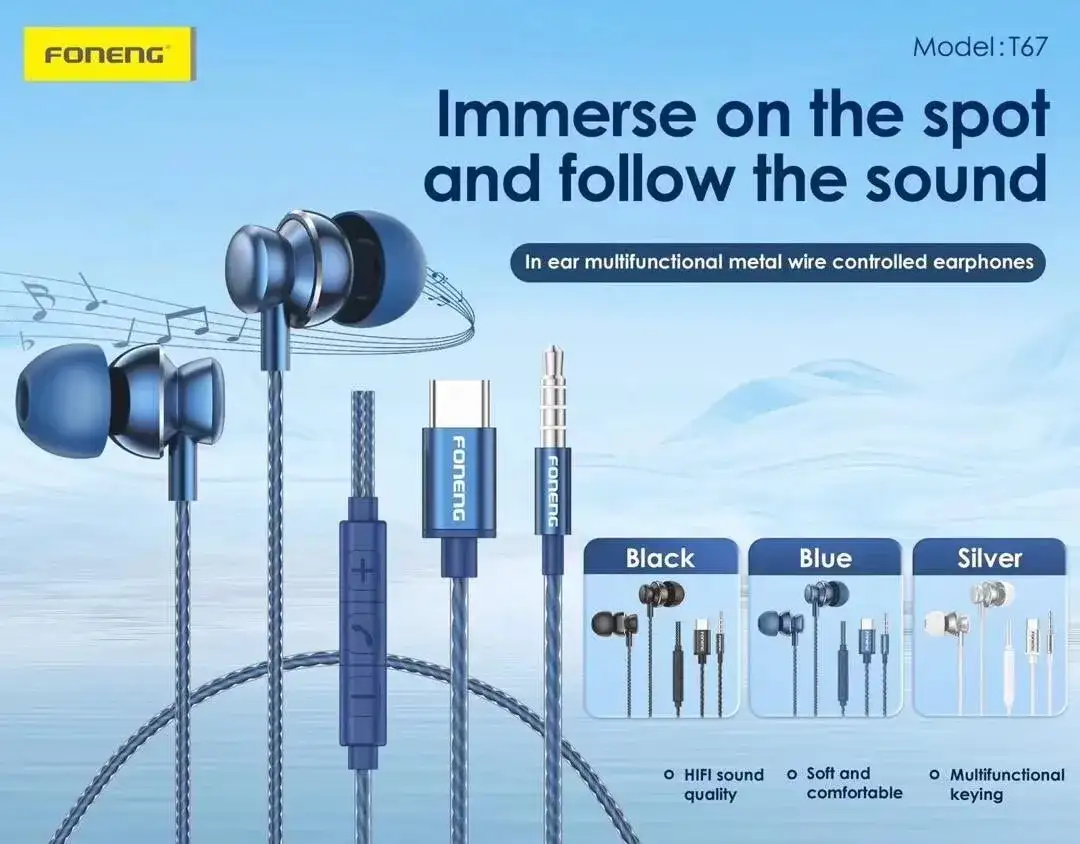 Foneng T67 In Ear Heavy Bass Type-C Earphone
