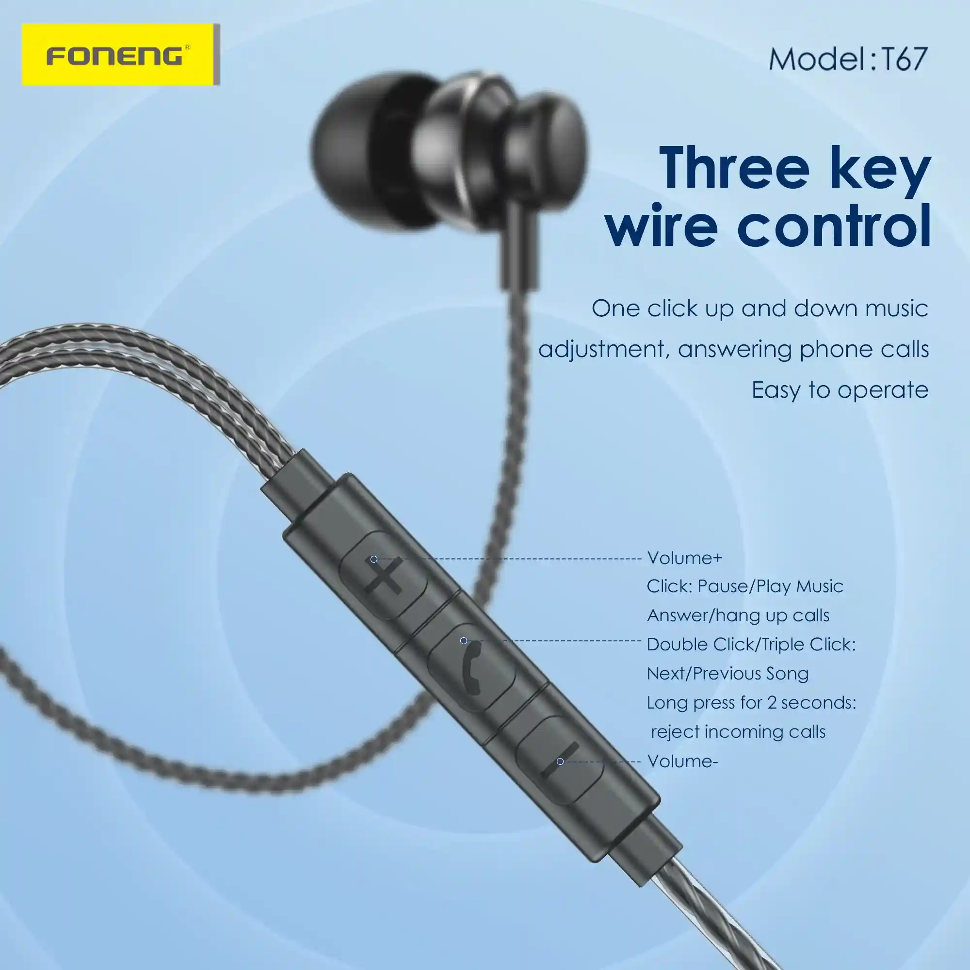Foneng T67 In Ear Heavy Bass 3.5mm Earphone
