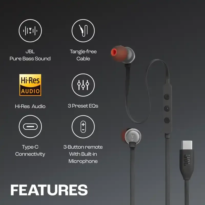JBL Tune 310C Type C Hi-Res Earphone with Mic

