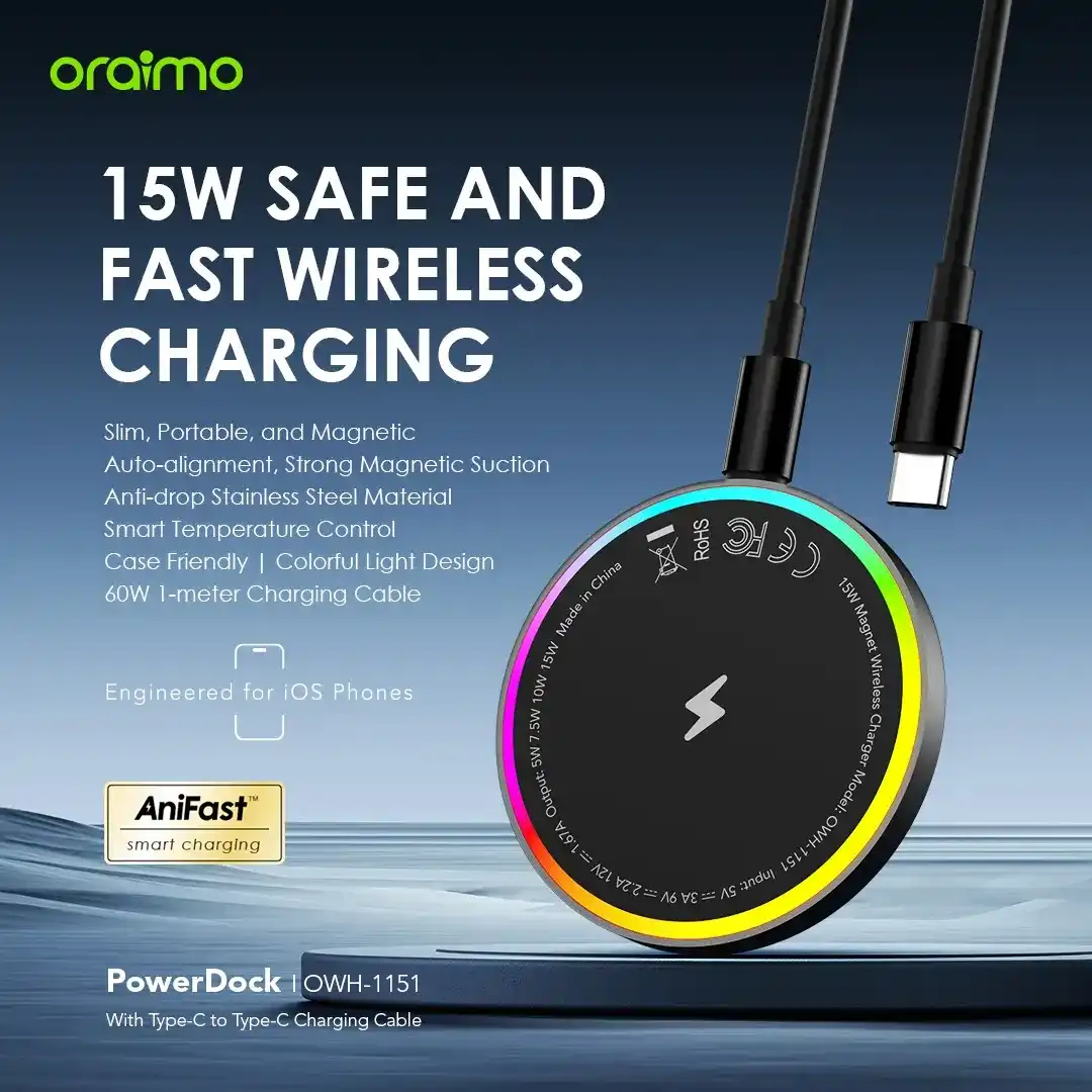 Oraimo PowerDock 15W Magnetic Wireless Charging 
