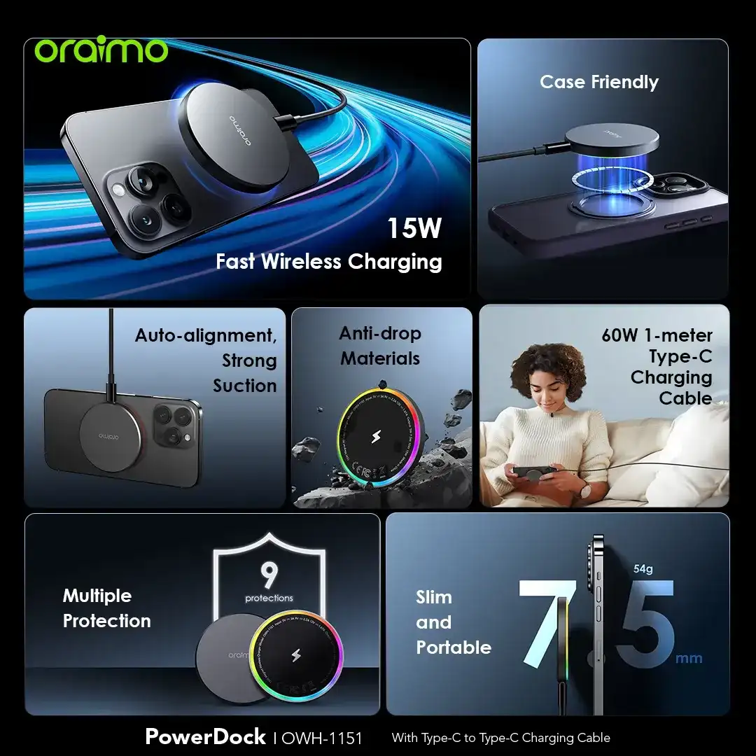 Oraimo PowerDock 15W Magnetic Wireless Charging Pad
